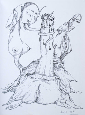 unheiliger säulentanz, tusche 30x50cm